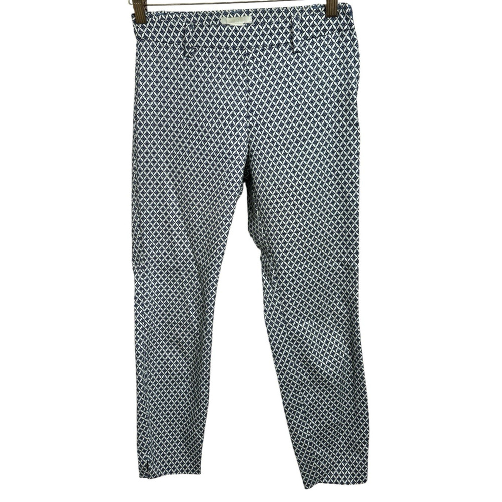 Women's H&M Pants Sz 4 Blue White Geometric Office Career Wear Ankle Length - Picture 5 of 8